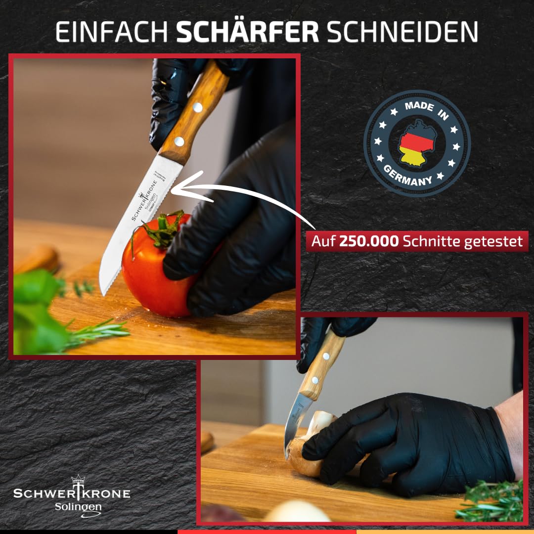 SCHWERTKRONE® Zestaw 3 noży do obierania owoców i warzyw Premium [WYROBIONEO W SOLINGEN - NIEMCY] - nóż do warzyw, nóż do owoców - mały, ostry nóż kuchenny - nóż do krojenia, nóż do obierania