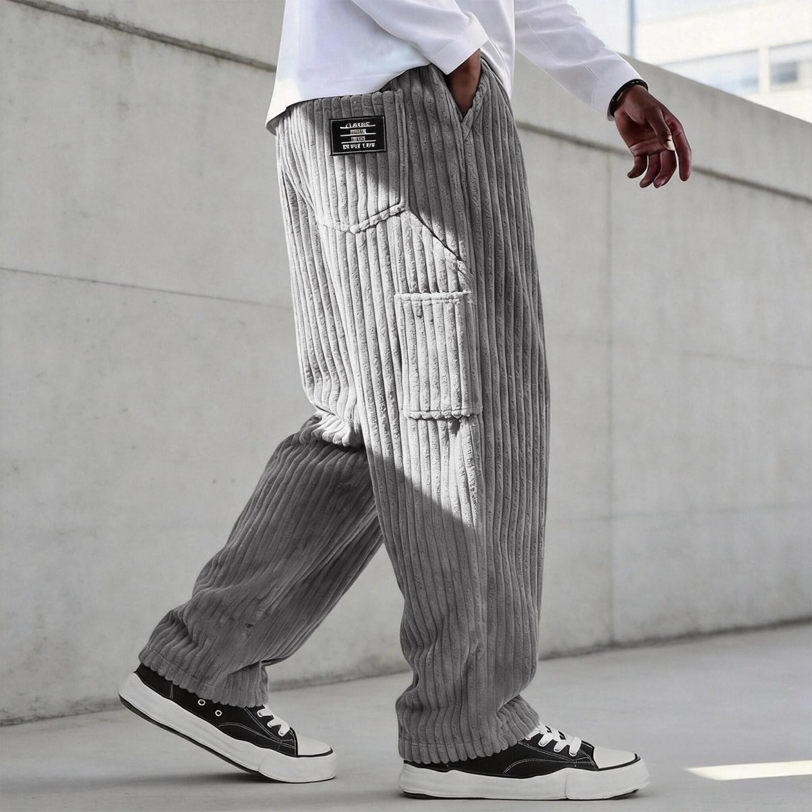 Da In Velluto A Coste Casual Vintage Americano Gamba Dritta Ampia Con
