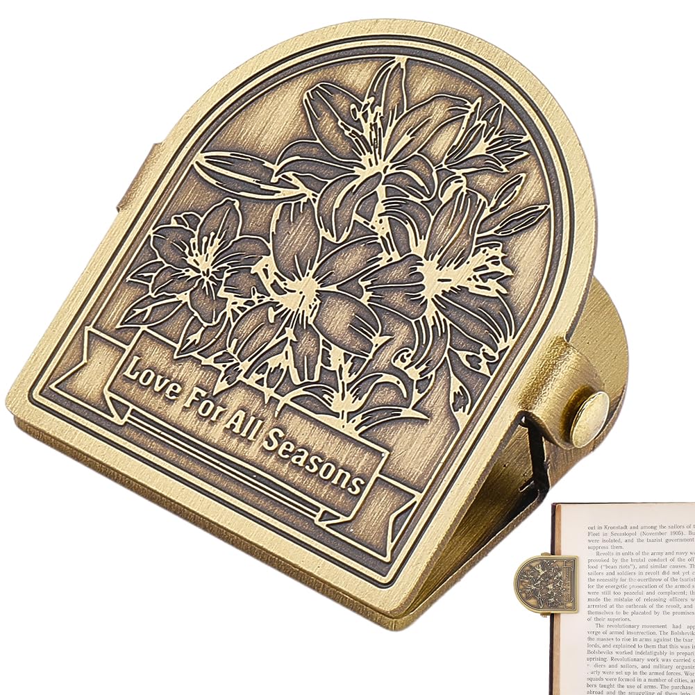 CRASPIRE Notebook Clip Lily Flower Romance Words Vintage Journal Metal Book Clips Brass Decorative Page Binder Clamp File Holder Bookmark for Travelers Bookish Planner TN Travel Art Documents Reading