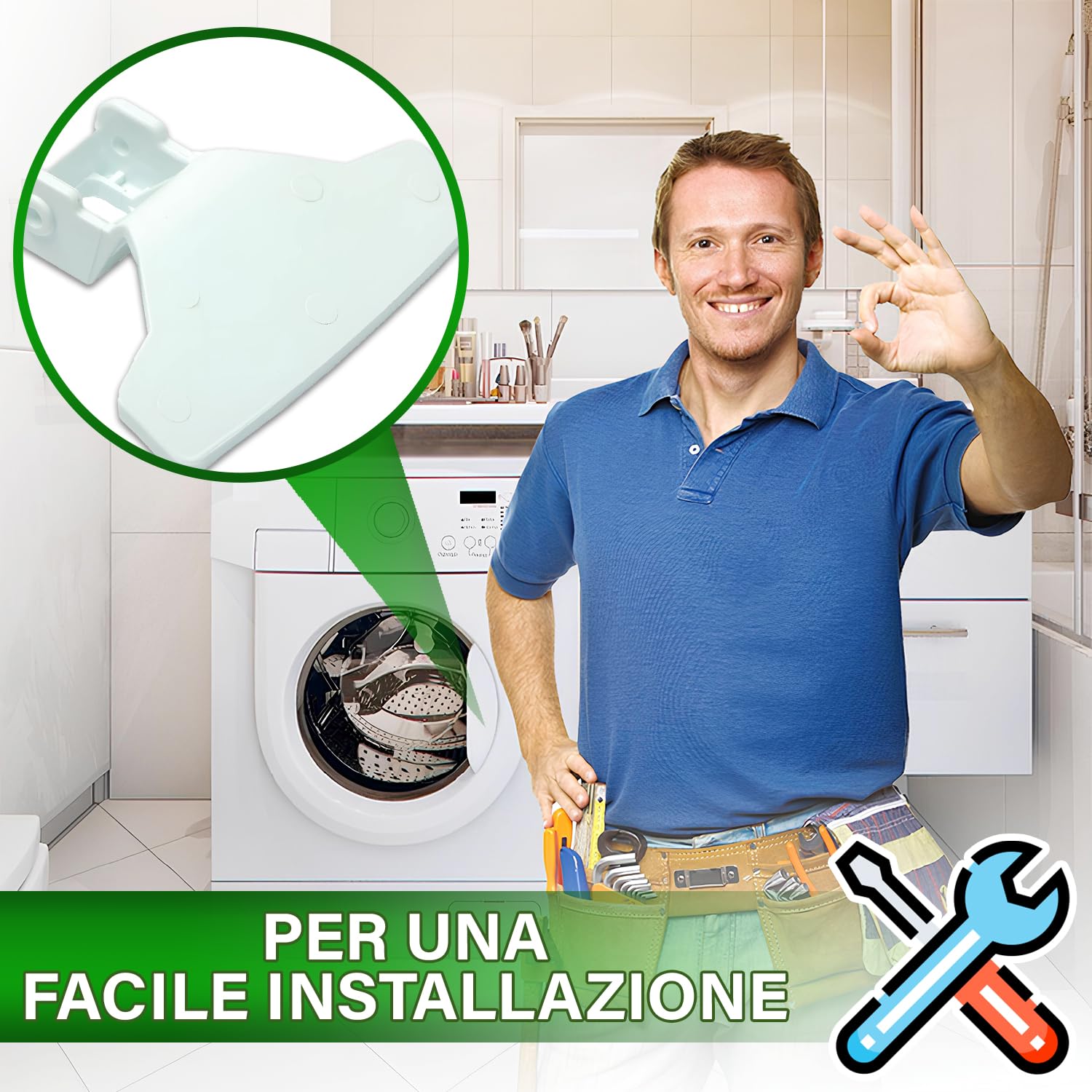 Maniglia Oblò Lavatrice MONTERAL, 90x70x30 Mm, Codice Originale 2828780100, Compatibile Beko, Grundig, Arctic, Garanzia 10 Anni