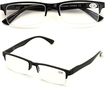 2 Pairs Rectangular Half Rim Reading Glasses - Simple Classic Reader