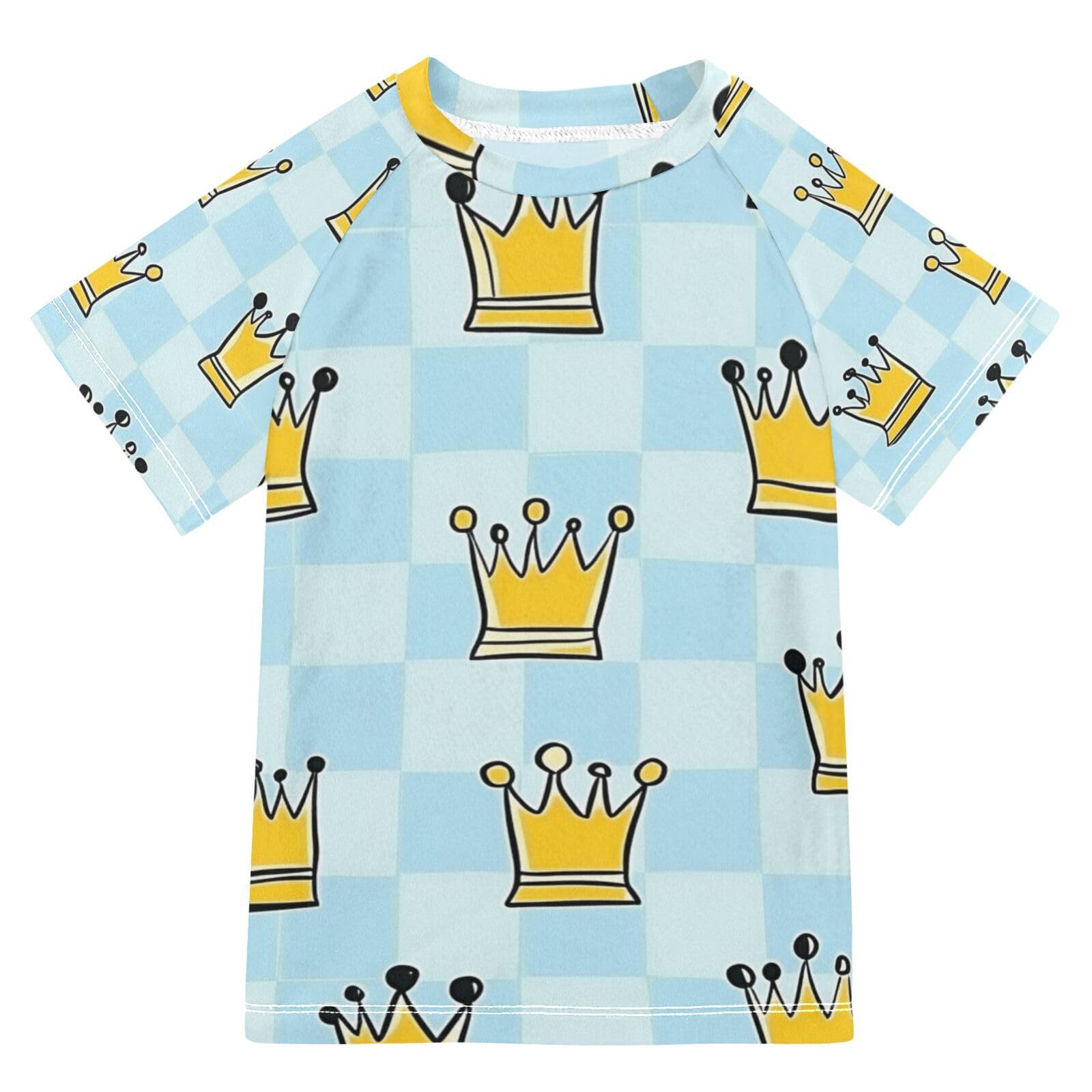 Jucciaco Boys Swing Shirts King Crown Grid Blue Rashguard Short Sleeve Kids T-Shirts Sun UPF 50+