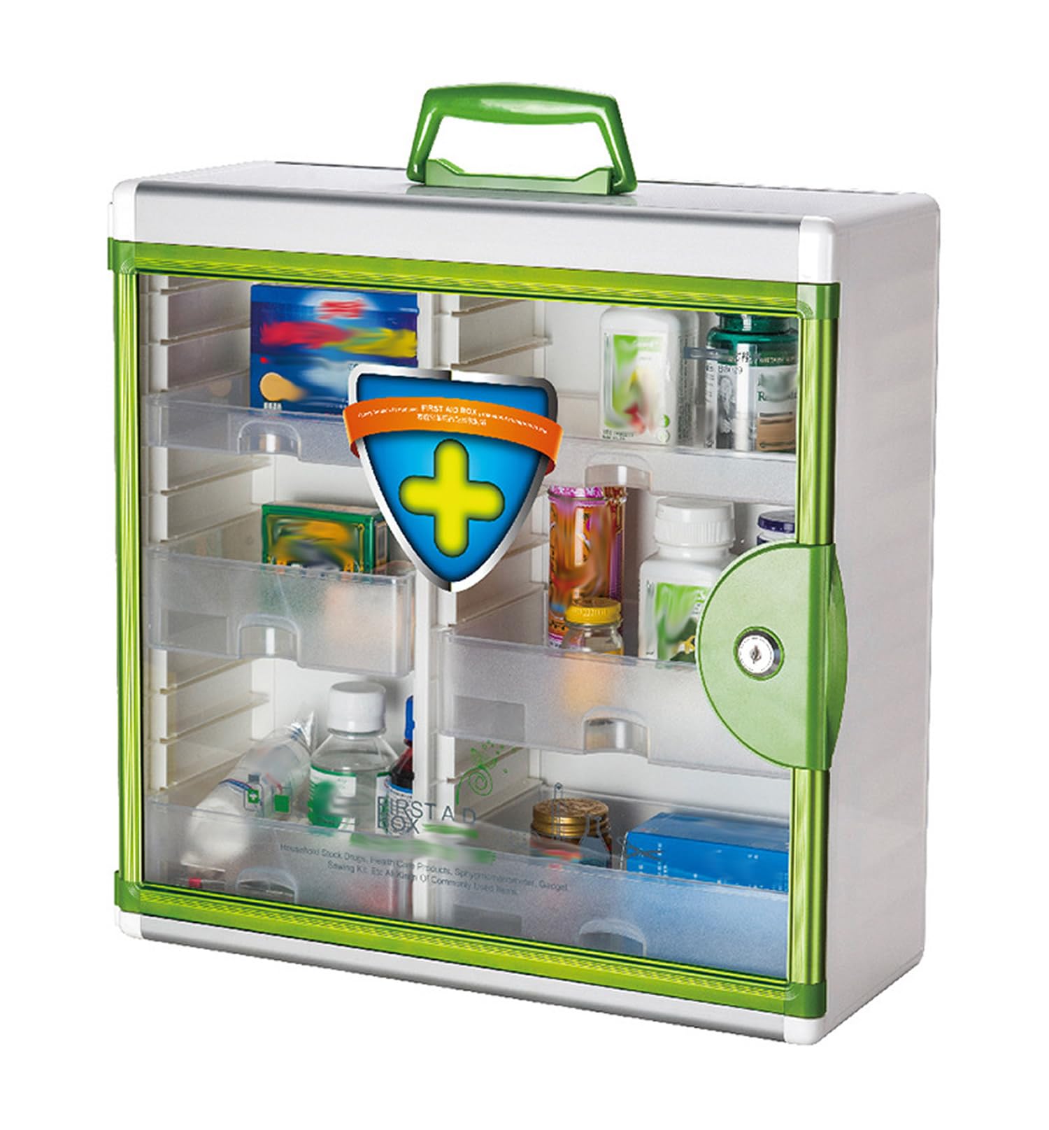 TUKA-i-AKUT 18L Armoire à Pharmacie Murale en Aluminium, 5 Compartiments 2 Clés, Verrouillable Sécurité Enfants, Armoire d'Apothicaire, Cadre Aluminium Armoire Premiers Secours, 35x32x17cm TKD6401-M