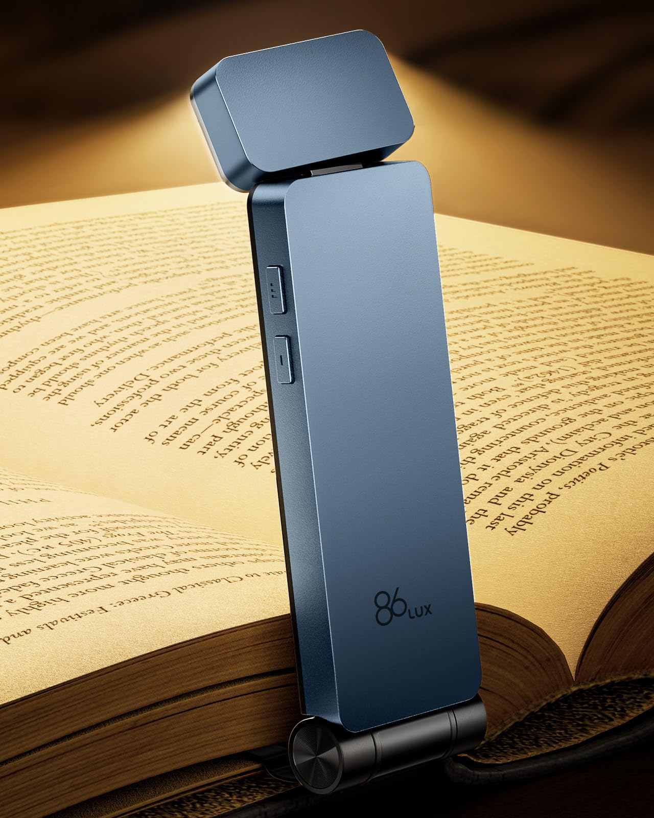86lux Book Light, Rechargeable Clip-On LED Reading Light for Bed & Night Use - 3 Color Temperatures with Stepless Dimming, Ultralight Bookmark Design for Kids, Book Lovers, Blue