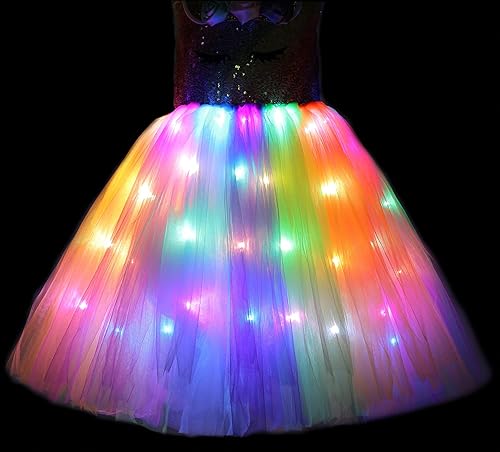 Miniatura 5 de Soyoekbt Disfraz de unicornio para niñas, vestido de unicornio con luz LED, vestido de princesa para fiesta de cumpleaños para fiesta de Halloween