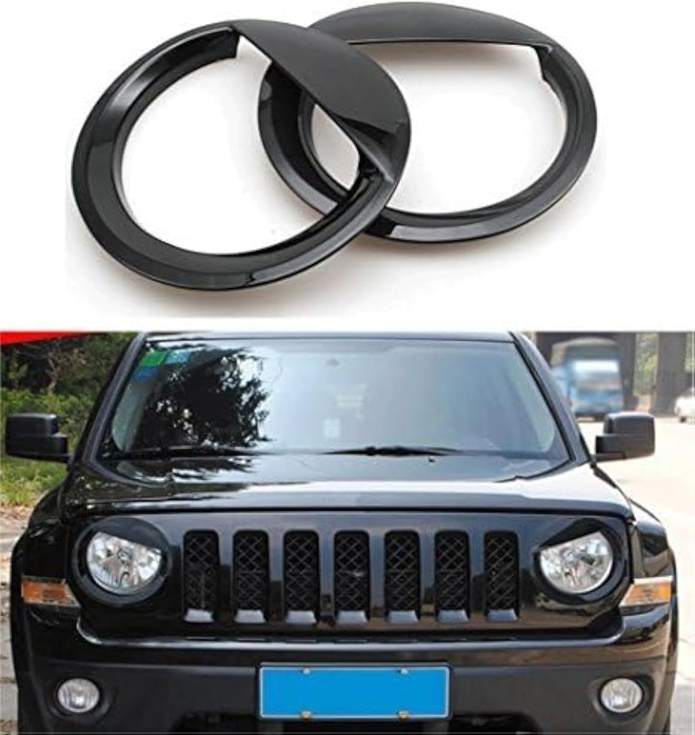 for Jeep Accessories Bezels Front Light Headlight Angry Bird Style Trim Cover ABS Compatible with Jeep Patriot 2011-2017 Model Mods Decor (Black)