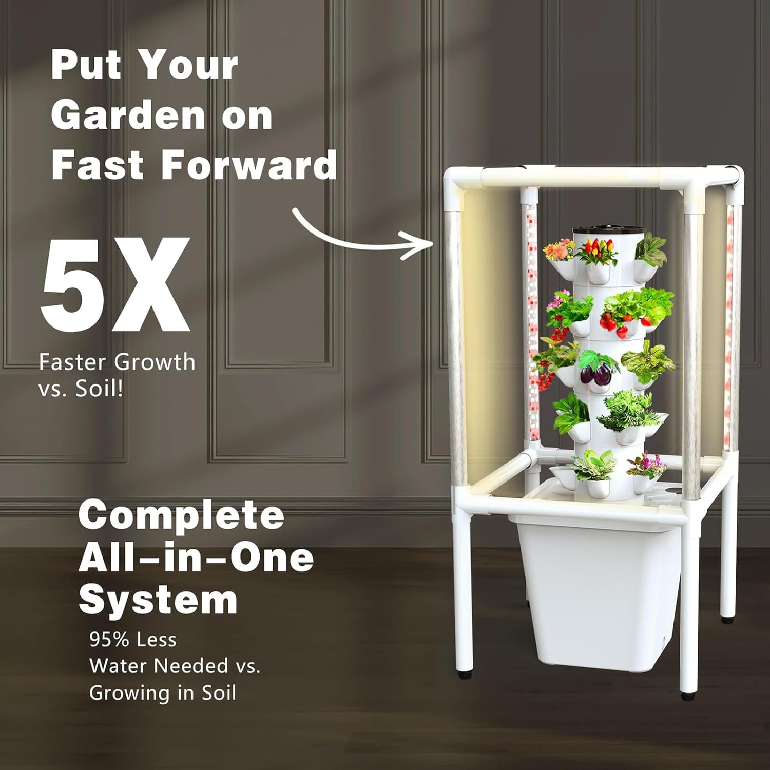 Hydroponics Tower Kit With LED Grow Light - Indoor Smart Garden Planter Germination Kit With Timer And Hydrating Pump For Successful Indoor Gardening