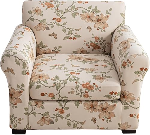 Miniatura 32 de KRFOONN Funda de sofá de 4 piezas con estampado para sofás de 3 cojines, funda elástica con 3 fundas de cojín separadas, protector de muebles Color