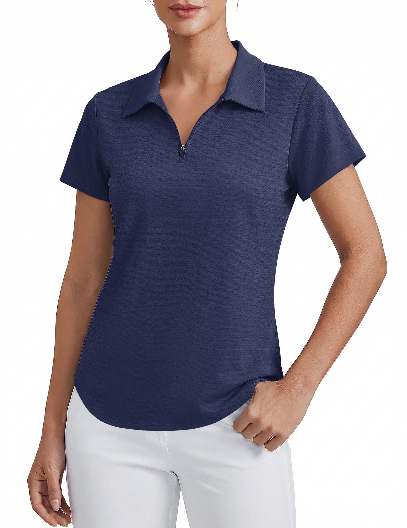 PINSPARK Womens Golf Shirt Short Sleeve UPF 50 Tennis Polo Shirts 1 4 Zip Up Collared Quick Dry
