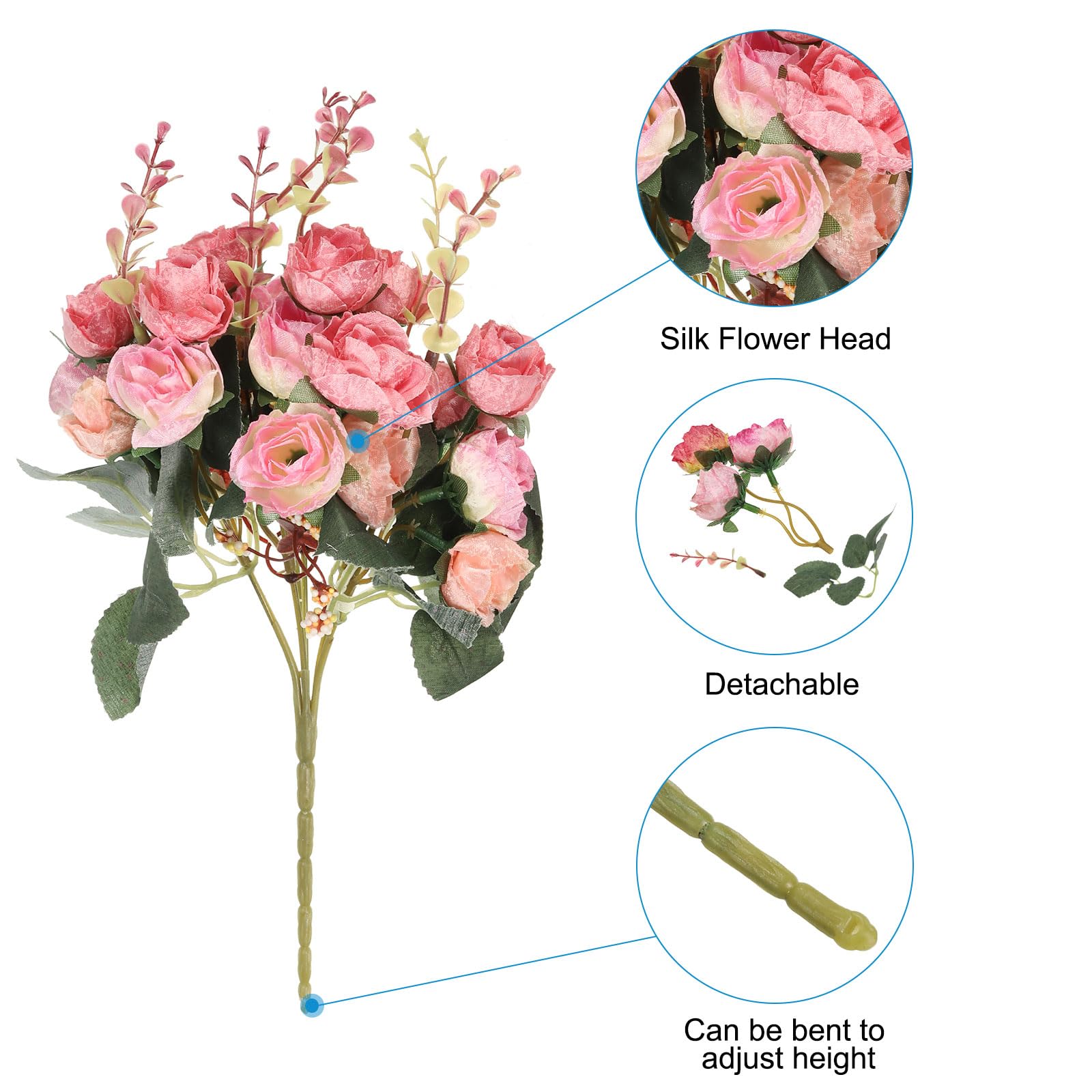 PATIKIL 7 Branch 21 Heads Artificial Silk Mini Rose with Stem - Image 4