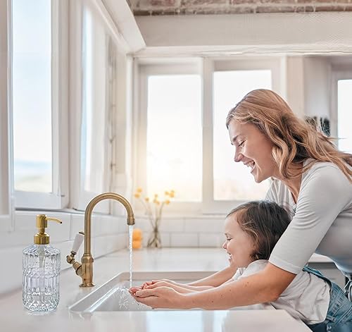 Miniatura 4 de JASAI Dispensador de jabón de vidrio transparente deslumbrante de 18 onzas con bomba dorada para baño, dispensador de jabón de cocina recargable