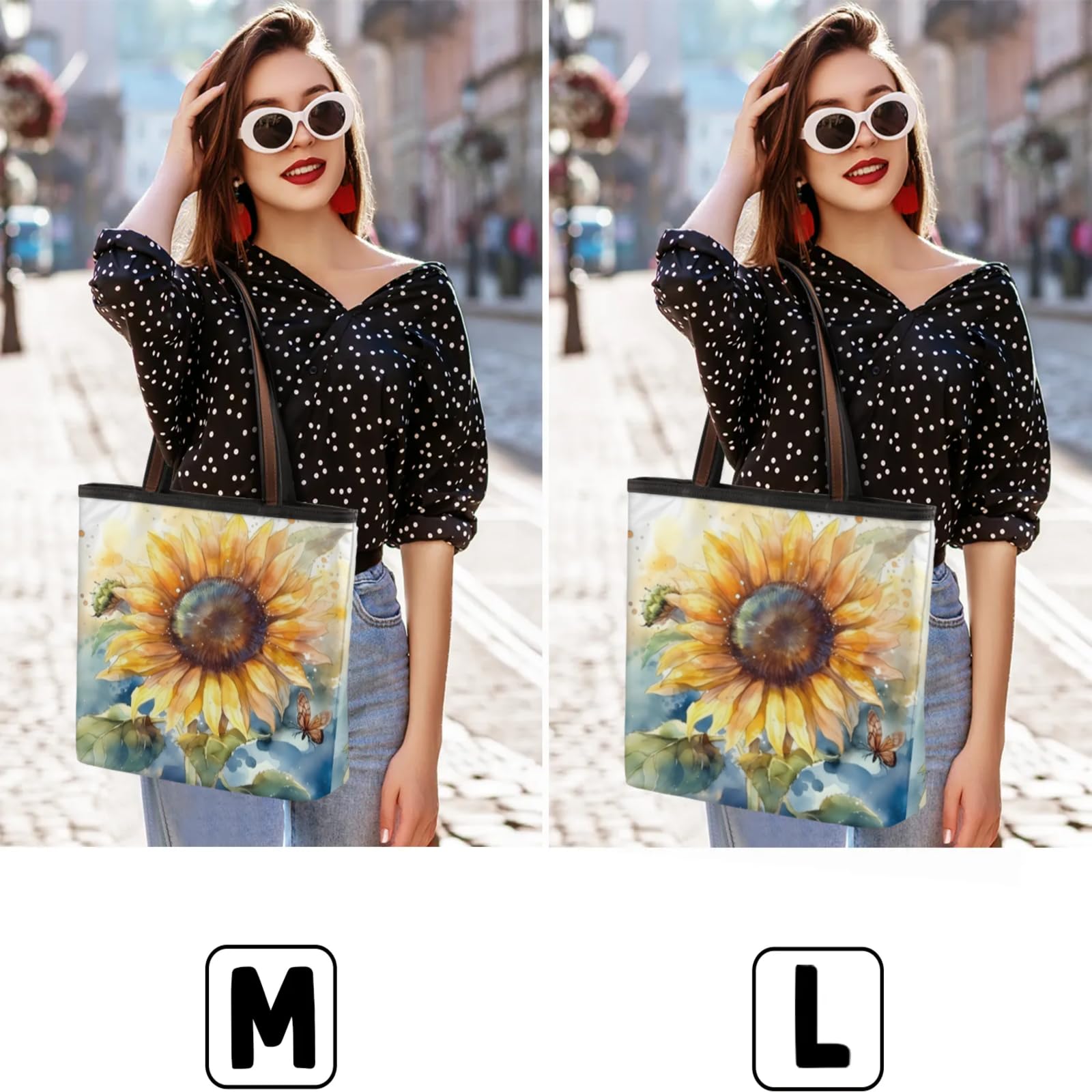 Watercolor Sunflower Butterflies Tote Bag Multi Pocket Zippered Beach Bag Lightweight Waterproof Handbag for Women Men Work Gym Travel Swimming Yoga Grocery Shopping M