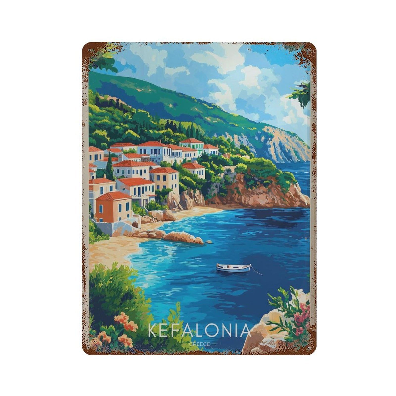 xiaoxiaoshen Kefalonia Island Greece Travel Mediterranean Wall Decor Art Metal Tin Poster Modern Home Decor Art Home Bar Shop Decorations Vintage Sign 40x30cm
