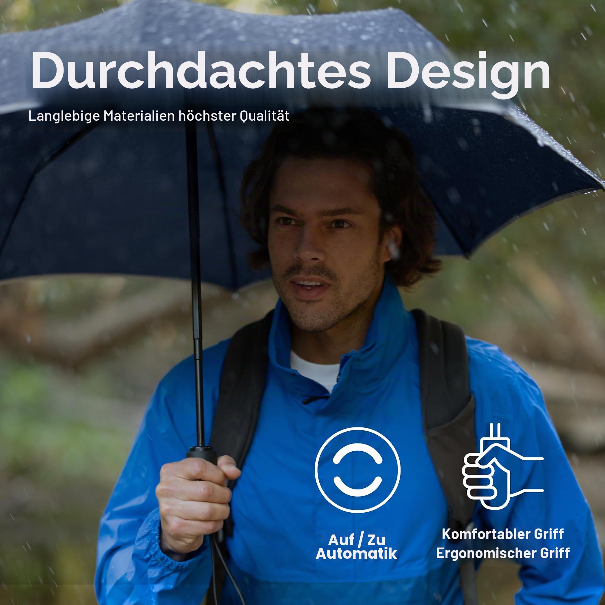 Weatherman Reise-Regenschirm – Winddichter Kompakter Mini-Schirm für Rucksack – Stark und Widersteht bis zu 25 km/h Wind und Starkem Regen (Marineblau)