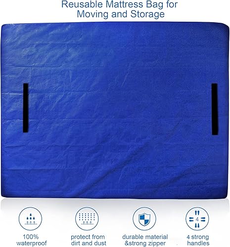 Miniatura 7 de Bolsas de colchón para mudanza y almacenamiento, tamaño individual XL, funda de colchón impermeable para mudanza con asas resistentes, cremallera