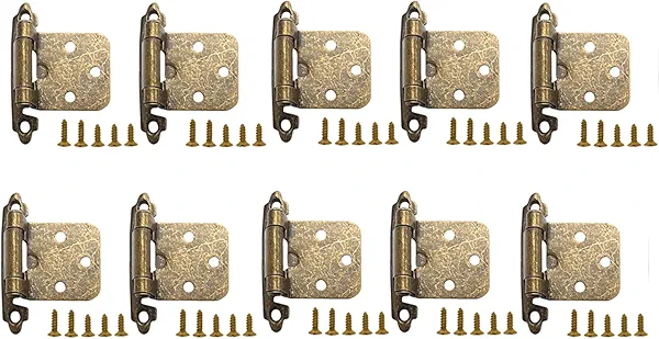 dophee 10Pcs Cabinet Door Hinges, 1/2" Self Closing Face Mount Cabinet Hinges with Screws for Kitchen Cabinet Doors Cupboard Closets Furniture Hardware, Antique Bronze