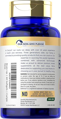 Miniatura 3 de Carlyle Brain Up Suplemento | 60 cápsulas blandas | con L-teanina, Bacopa y B-12 | Sin OMG, sin gluten