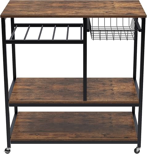 Miniatura 7 de sogesfurniture Estante de cocina de 3 niveles, soporte para microondas con almacenamiento y cajón, estación de trabajo para especias/utensilios y