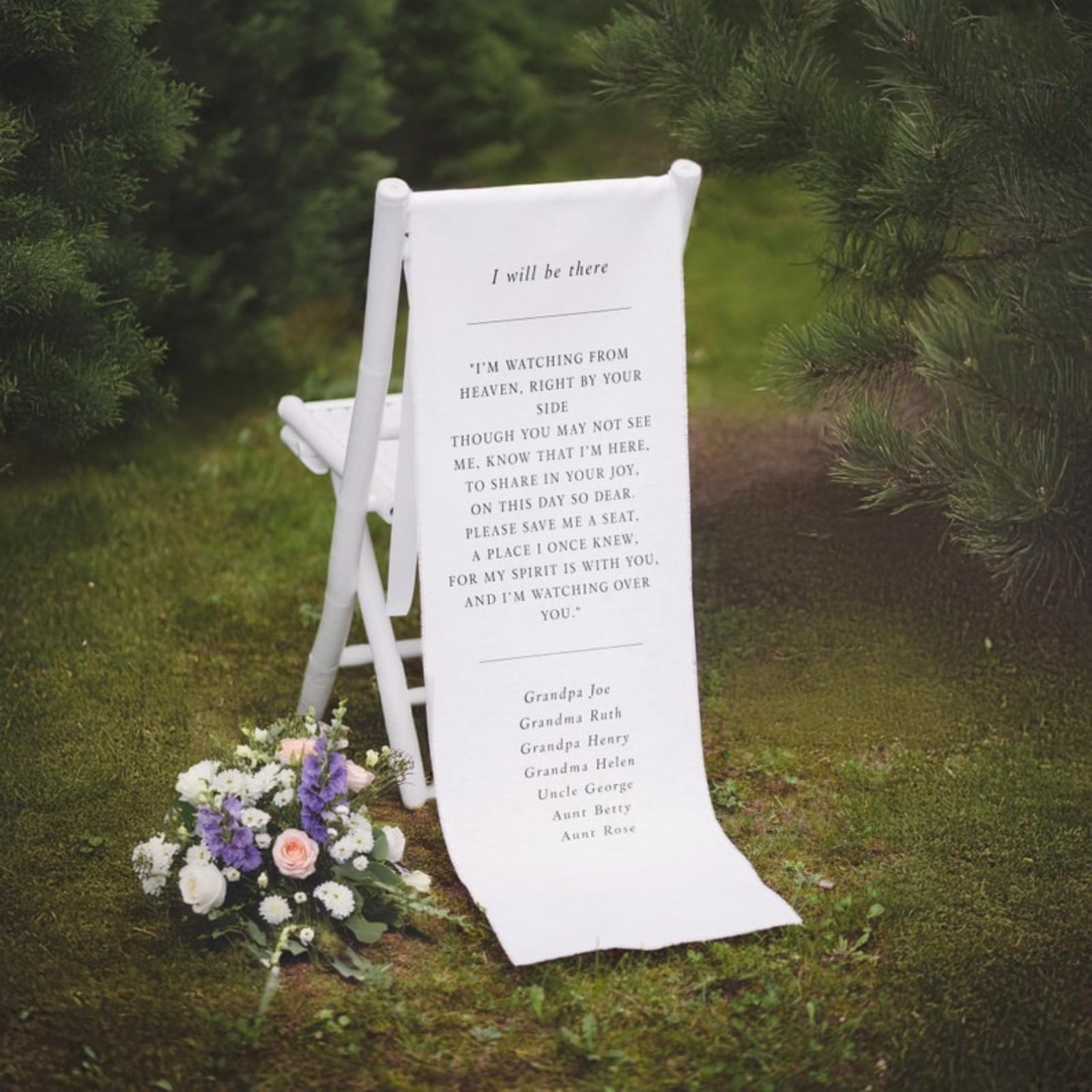 WEIYOUDP Personalized Memorial Wedding Sign, Rustic Cotton Linen Fabric, 38x100cm (15"x40"), Chair Mount, Love, Remembrance