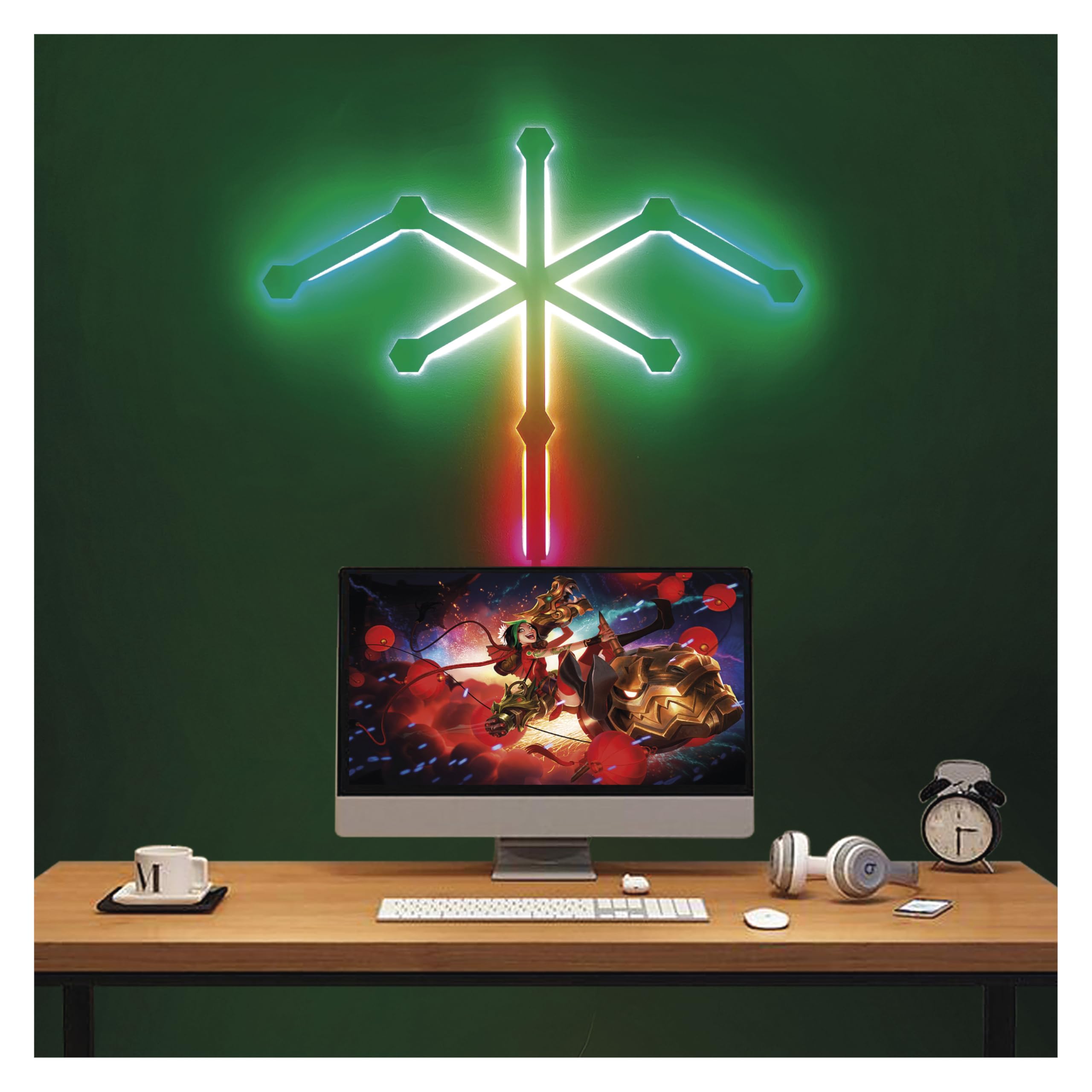EMOS - Smart RGBIC Gaming-Wandleuchte mit App, 9+9 Segmente - Modular-Beleuchtung - 16+ Mio Farben, Musik-Synchronisation, Sprachsteuerung - 2,4 GHz WiFi-Ambientlicht - 1,5m Kabel und Netzteil - weiß