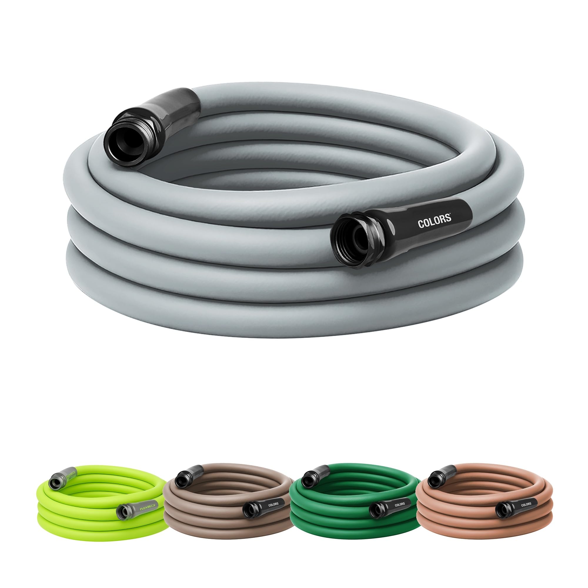 Flexzilla Colors Garden Hose 5/8 in. x 25 ft., Lightweight All-Weather Water Hose, Durable and Flexible, Leak-Free Connections, Slate Gray