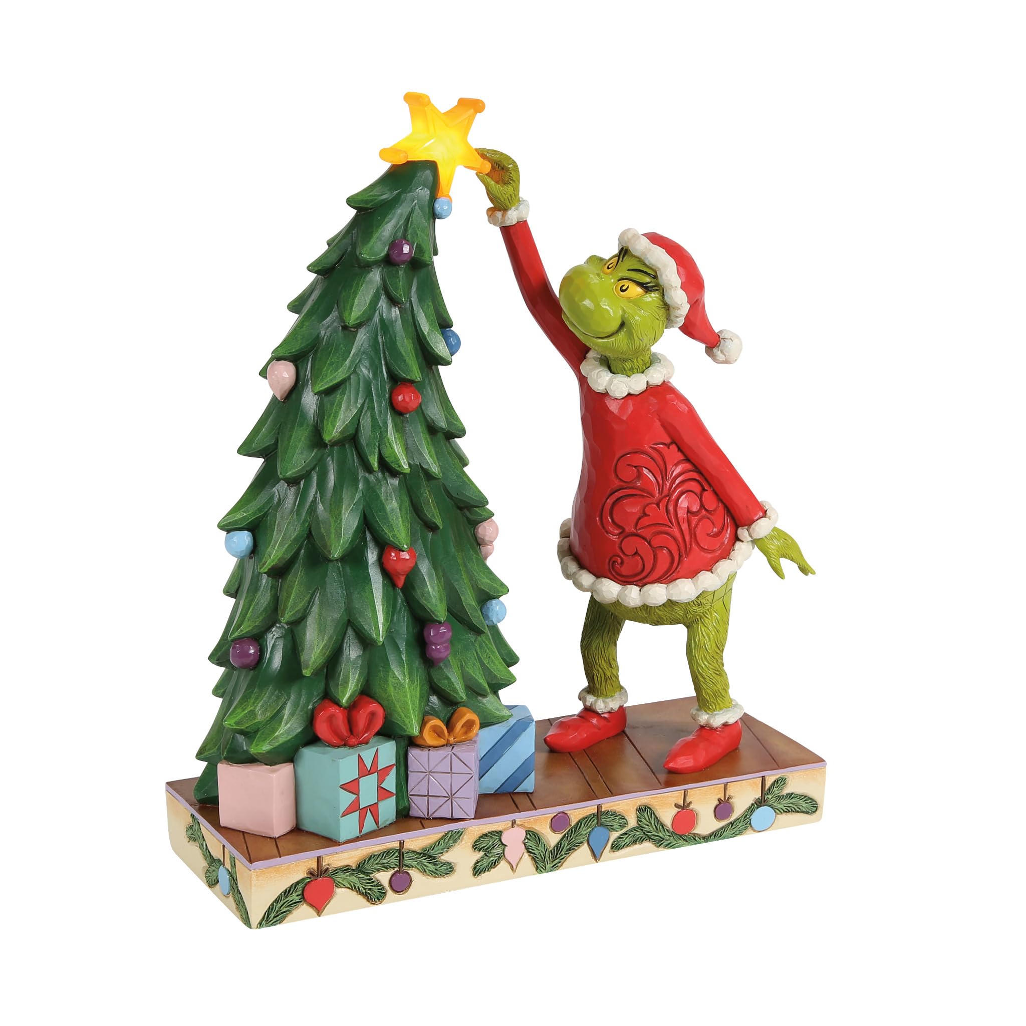 Enesco Dr. Seuss Grinch by Jim Shore - Figura de estrella de árbol de Navidad iluminada, 9.84 pulgadas, multicolor