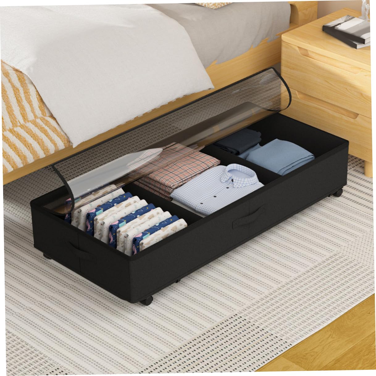 BESPORTBLE Aufbewahrungsbox Unter Bett Mit Rollen Oxford Gewebe Vliesstoff Quilts Behälter Für Kleidung Decken Steppdecken Sichtfenster