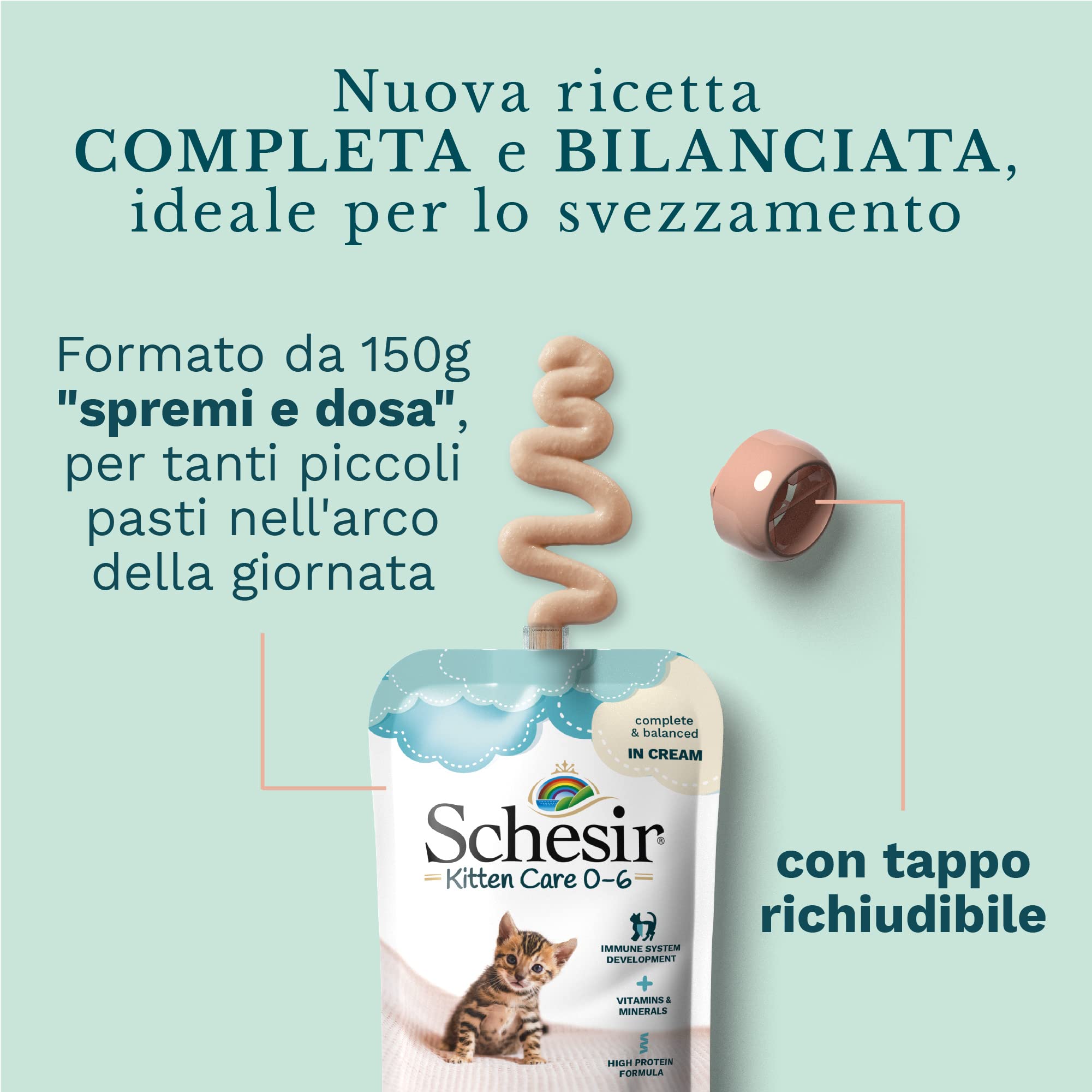 Schesir - Cibo umido per gatti cuccioli al gusto Tonnetto in crema - per gattini dai 0 ai 6 mesi - 20 buste con tappo da 150g (3kg totale)