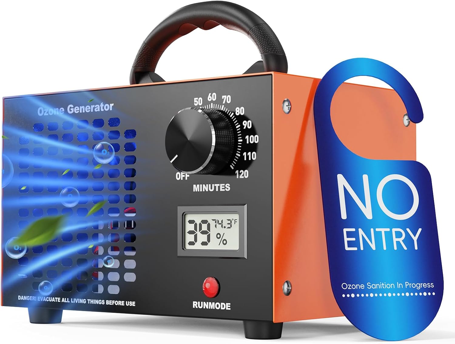 Ozone Generator 160,000mg/H with Temp/Humidity Display - 120 Min Timer O3 Ionizer Air Purifier for Large Spaces (5000 Sq.Ft) - Upgraded Ozone Machine for Cars, Homes, Hotels, Kitchens & Pet Areas