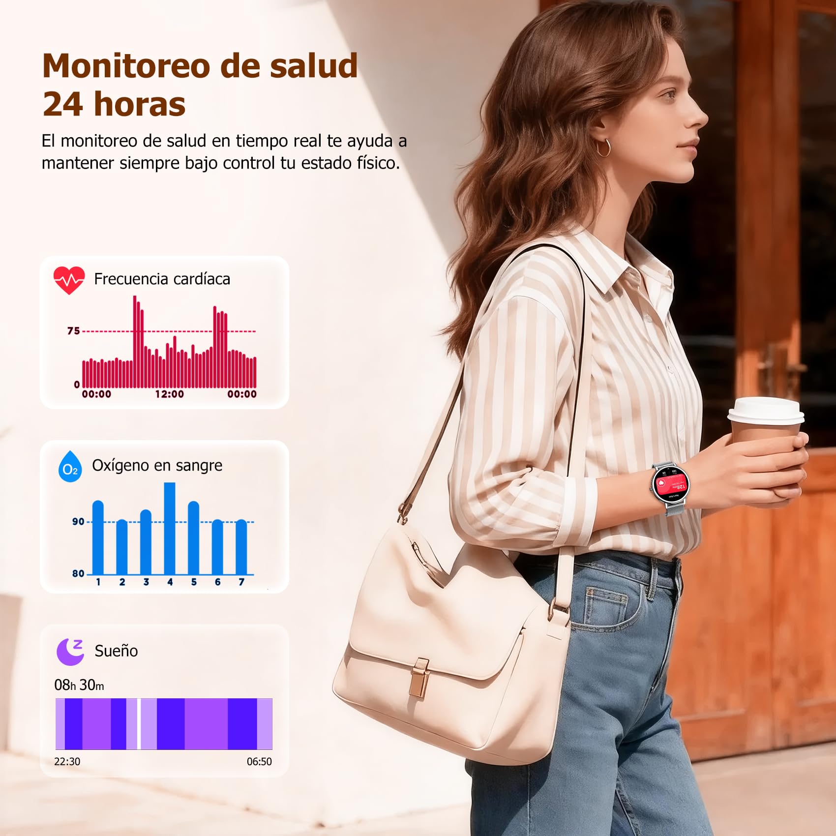 IOWODO Reloj Inteligente Mujer con Llamadas Bluetooth, 1.26" Smartwatch Mujer Elegante con 2 Correas, 24h Pulsómetro/SpO2/Sueño, 100+ Modos Deporte, IP68, Pulsera Actividad para Android iOS
