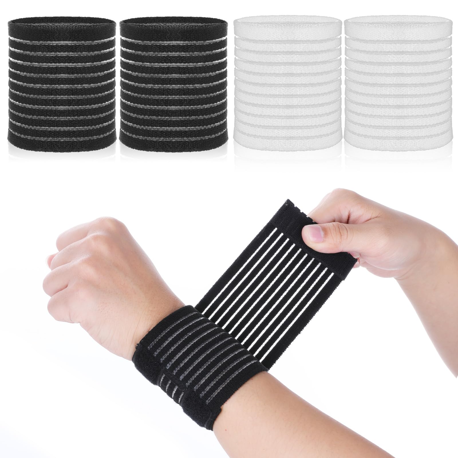 Thinp 4 Pcs Wrist Compression Wrap High Elastic Wrist Support for Men Women Breathable Adjustable Wrists Support Brace