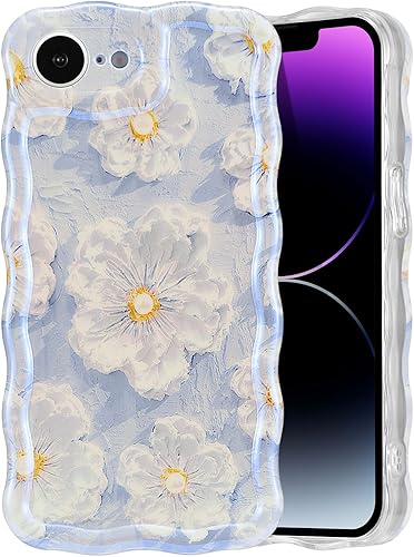 Miniatura 33 de EYZUTAK - Funda protectora de TPU para iPhone 12 Pro, estilo retro colorido, diseño láser brillante de pintura al óleo, estampado floral, borde Azul