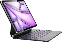 HOU iPad Air 13 és Pro 12.9 Billentyűzetes Tok - QWERTZ, Érintőpaddal, 7 Színű Háttérvilágítással, Mágneses Kialakítással, Kompatibilis 3-6. 1