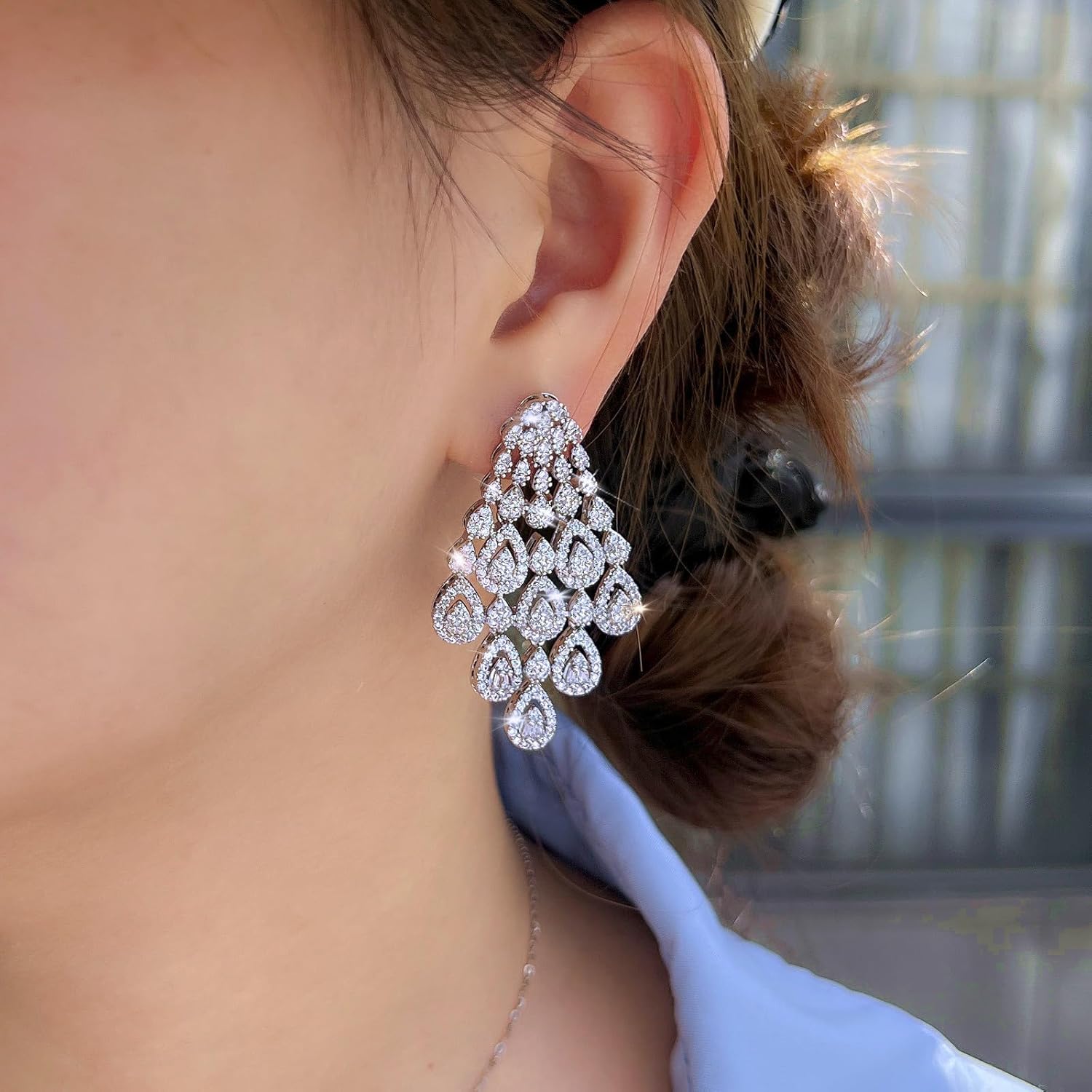 Long Dangle Drop Chandelier Wedding Earrings For Women Micro Pave Cubic Zirconia Luxury Bridal Party Jewelry - Image 4