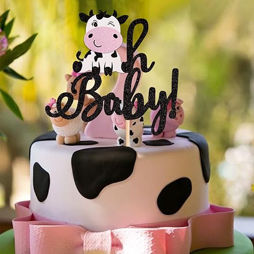 Miniatura 14 de 24 piezas de adornos de vaca para cupcakes con purpurina de animales de granja Moo Cupcake Picks Cow Theme Baby Shower Kids Birthday Party Cake