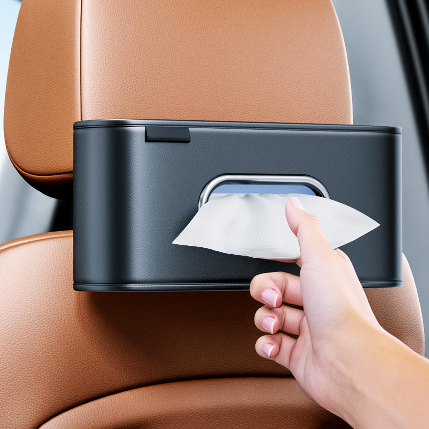 MTGOCHA Car Tissue Holder Large Tissue Box Cover Keep Tidy Premium PU Leather Backseat Napkin Holder Tissues Dispenser