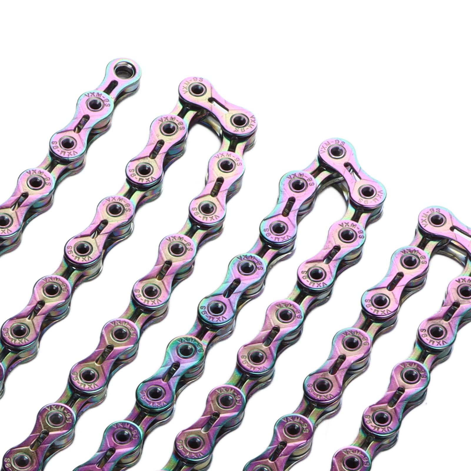 Catena di mountain bike a 9 velocità Trattamento elettroplativo completo catena di biciclette colorate per la mountain bike in acciaio al carbonio 300G