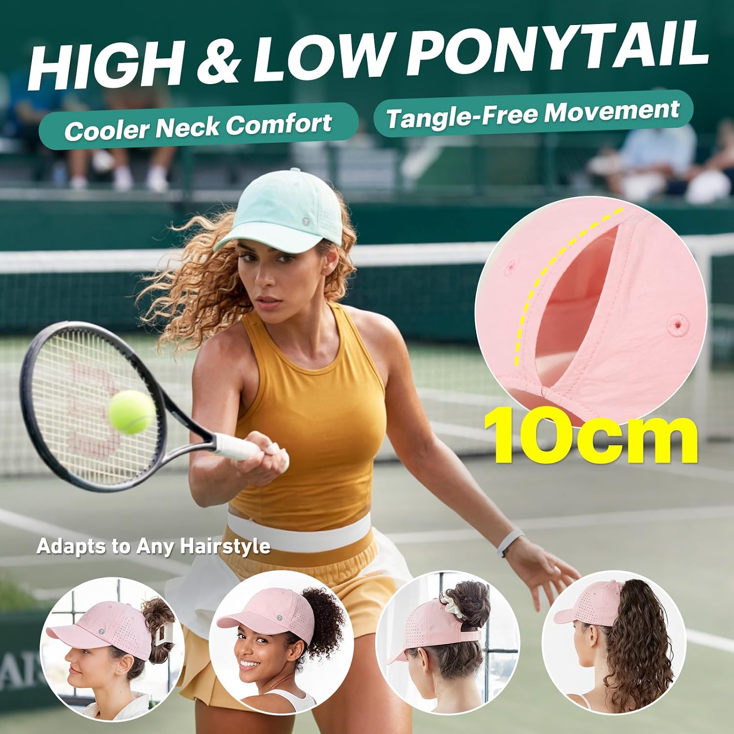 TOP-EX Cooling High Ponytail Everyday Sports Hat for Women, Breathable Comfort Fit for Running Golf Walking, UPF 50+ Foldable
