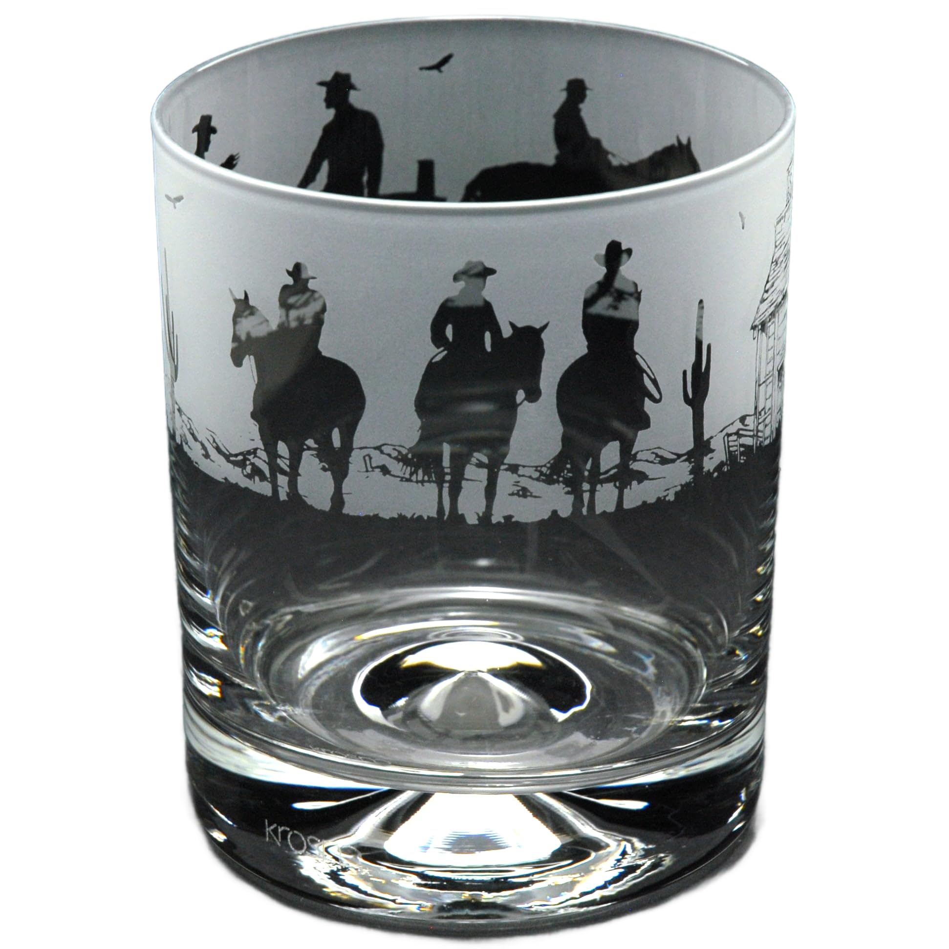 GLYPTIC Glass Art Wild West Hand Etched/Engraved Whiskey Tumbler Glass — image 1