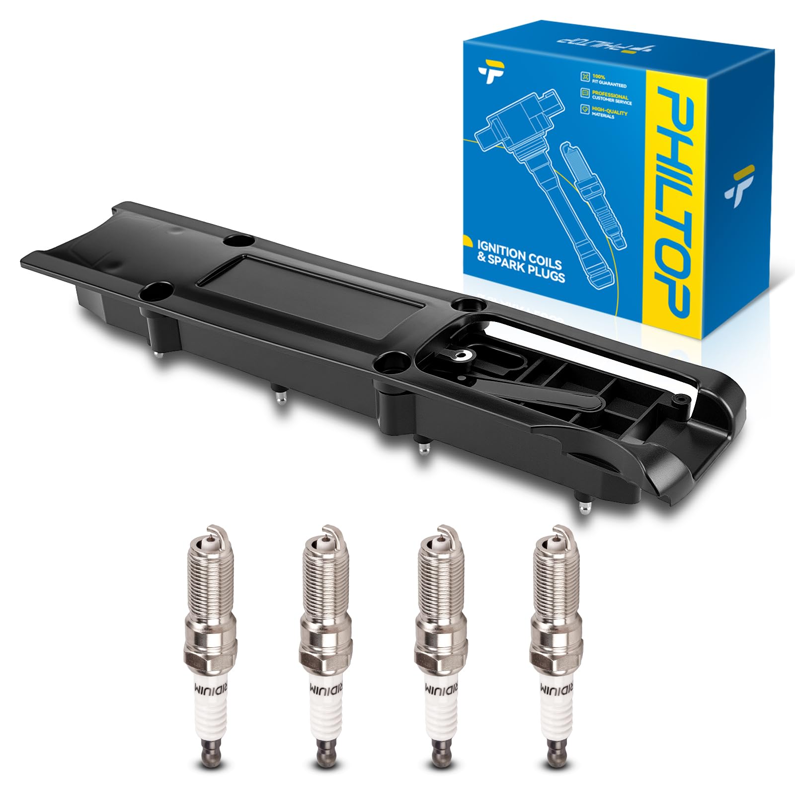 PHILTOP Ignition Coil Pack and Iridium Spark Plugs Fits for Chevrolet 2003-2005 Cavalier 2.2L, 2005-2006 Cobalt 2.2L, 2004-2006 Malibu 2.2L, Saturn 2003-2006 Ion 2.2L, 2002-2007 Vue 2.2L, 1PCS UF391