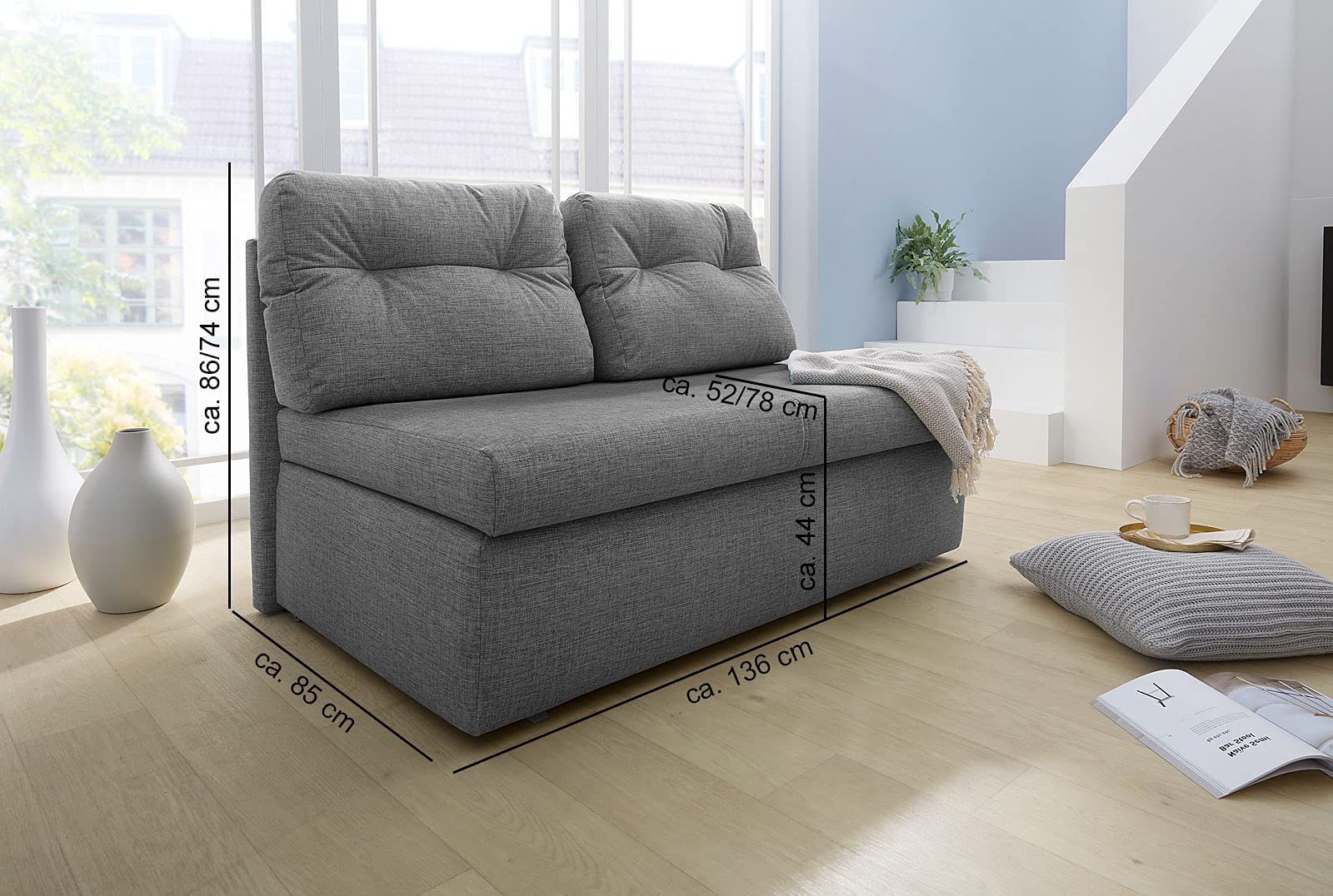 luma-Home 15119/ Praktisches Funktionssofa mit Gästebett, Grau