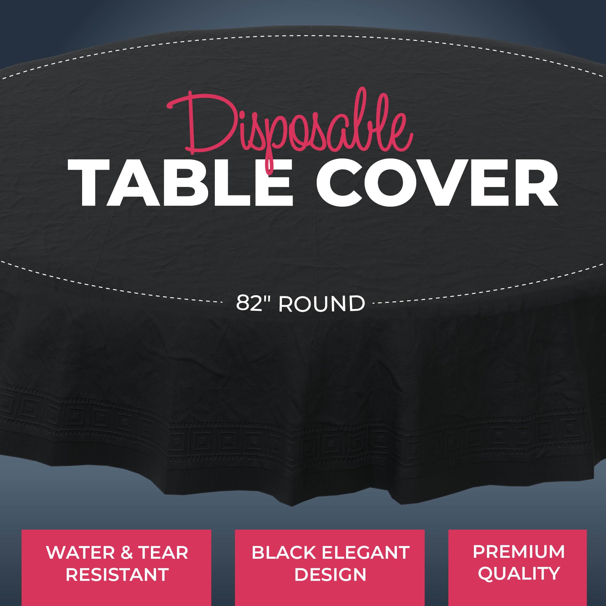 HOUZZKINGZ USA Manteles de papel para mesas redondas | 82 pulgadas - Paquete de 4 | Mantel desechable de papel negro | Manteles de papel y plástico de alta calidad de 3 capas para fiestas desechables