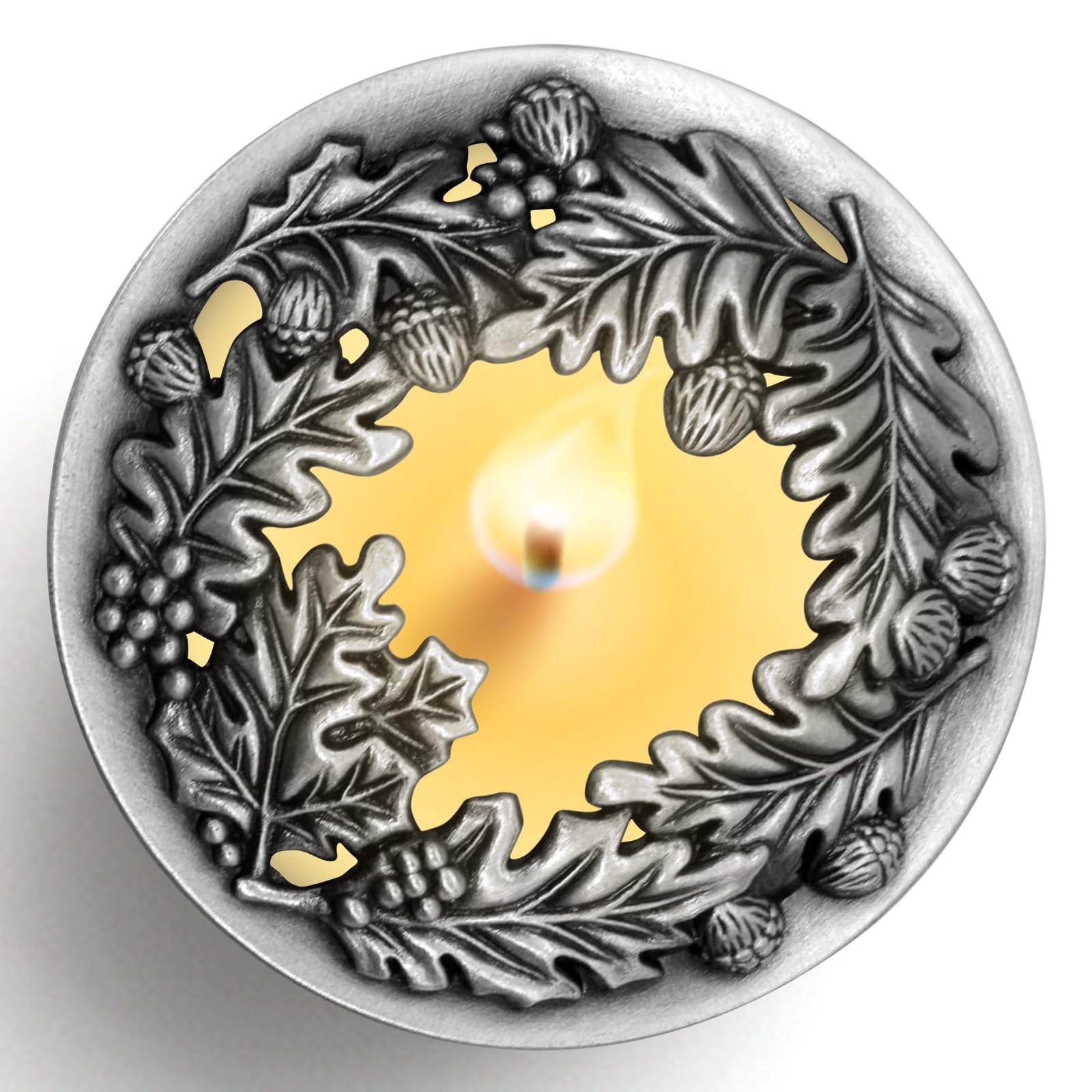 Hion Scented Candle Topper Cover to Burn Evenly, Illuma Lid Candle Jars Accessories Decoration Gifts for Women, Elegant Carved Shades Sleeves Increases Atmosphere Party(Holy Fruit Silver)