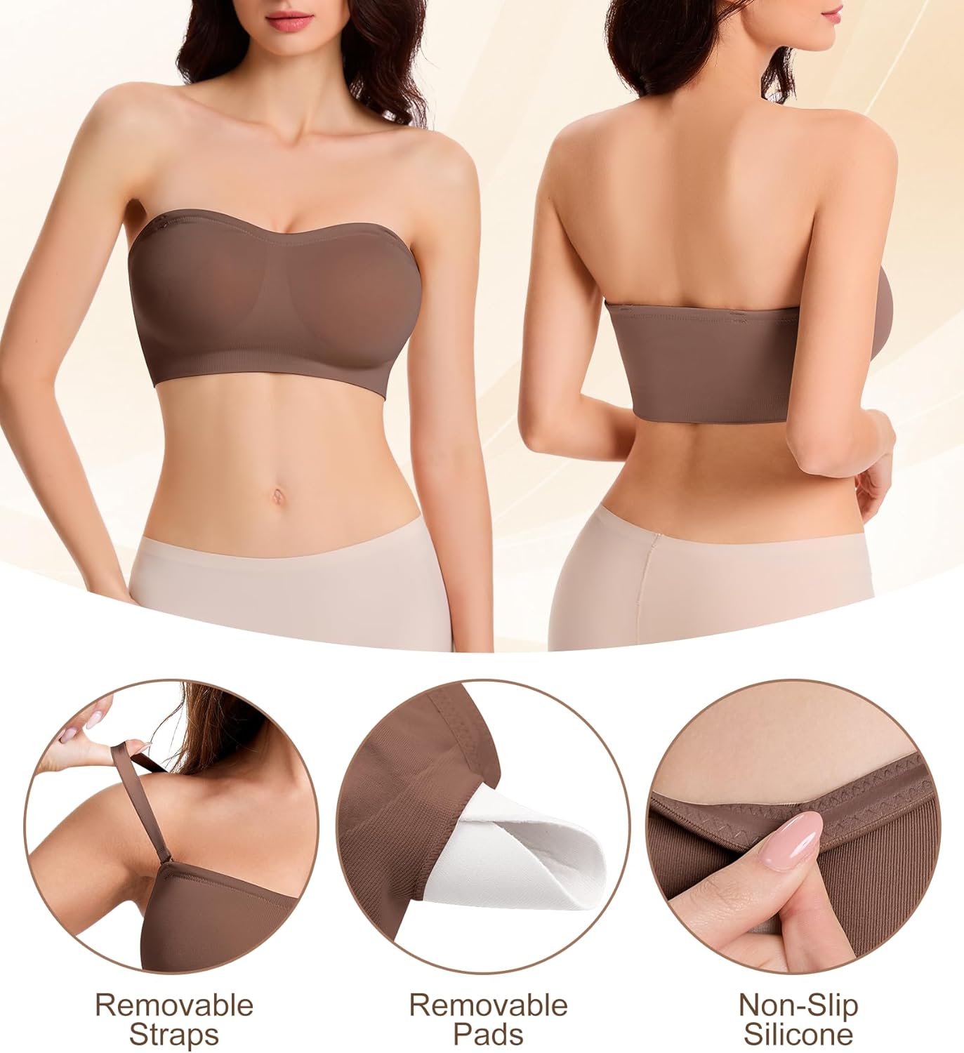 Strapless Bra for Women Wireless Padded Bandeau Bra Seamless Non-Slip Silicone Tube Top Push Up Bralette - Image 5
