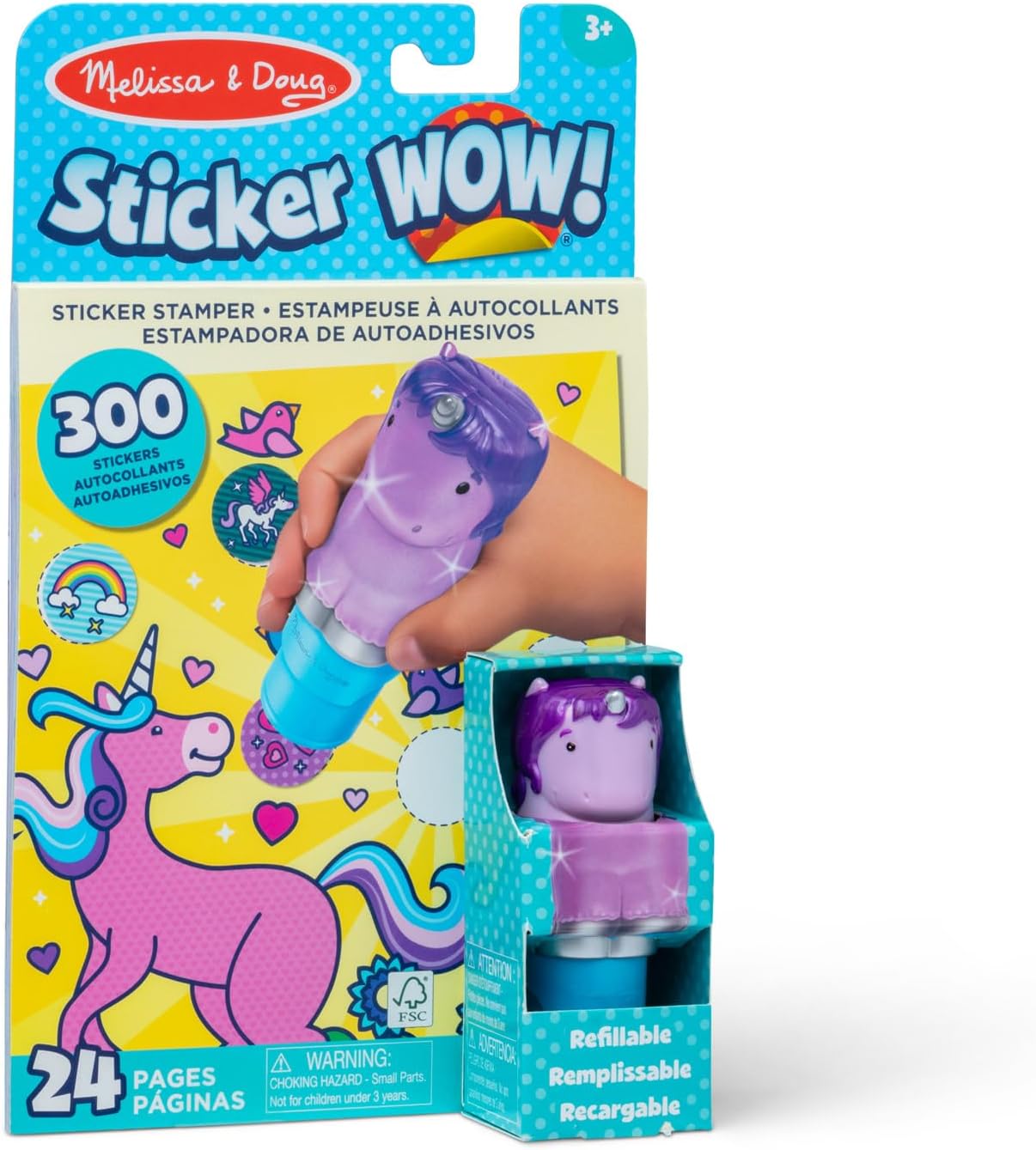 Melissa & Doug Unicorn Activity Bundle - Sticker Wow! Stamper with 300 Stickers & 24-Page Pad, 6-Piece Wooden Puzzle, and Water Wow! Reusable Water-Reveal Coloring Pad