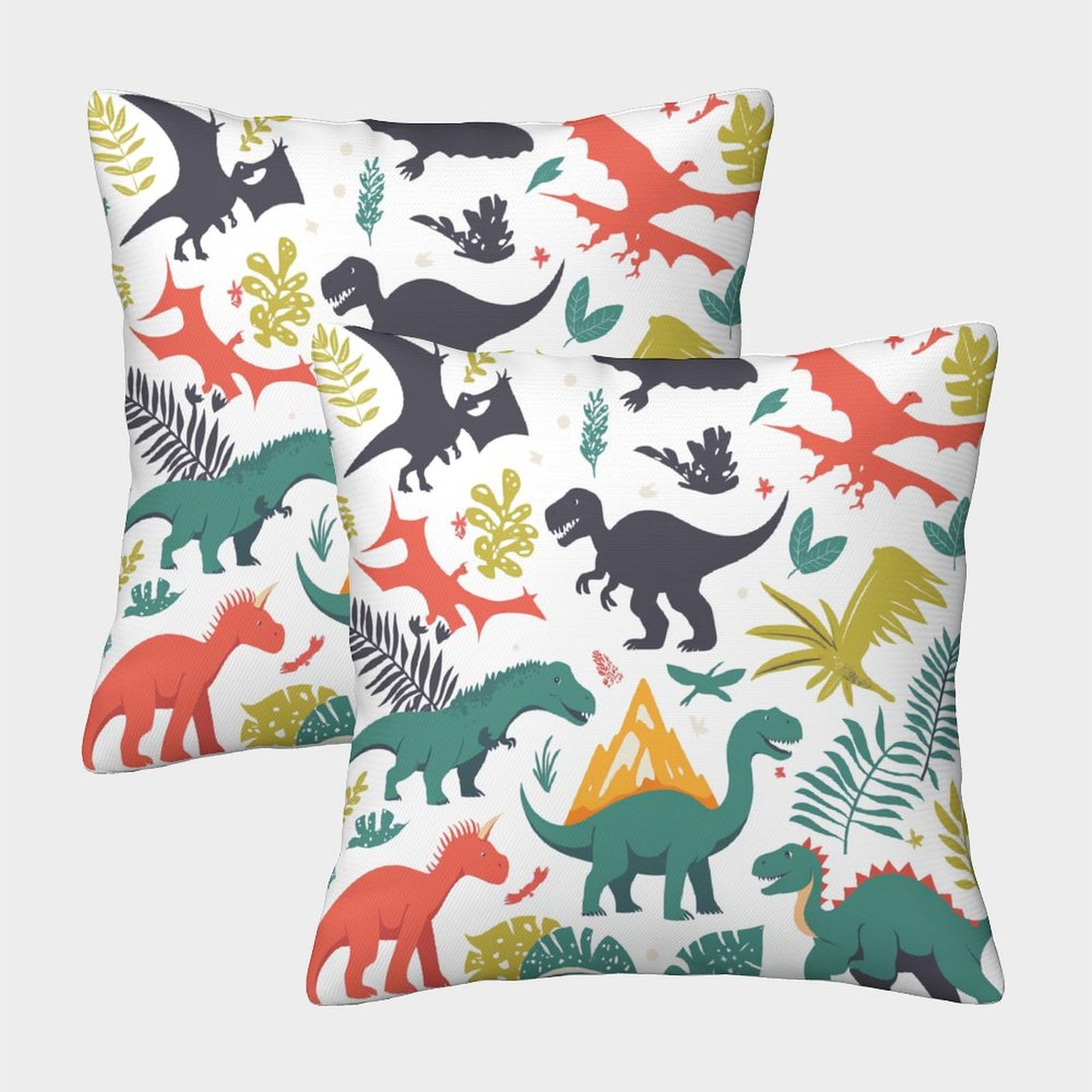 Emyxpaqm Style-7 Cushion Cases Dinosaur Leaves Pillow Cover Polyester, Set Of 2 Square, Decorative For Couch, Living Room, Sofa, Bed 40X40cm