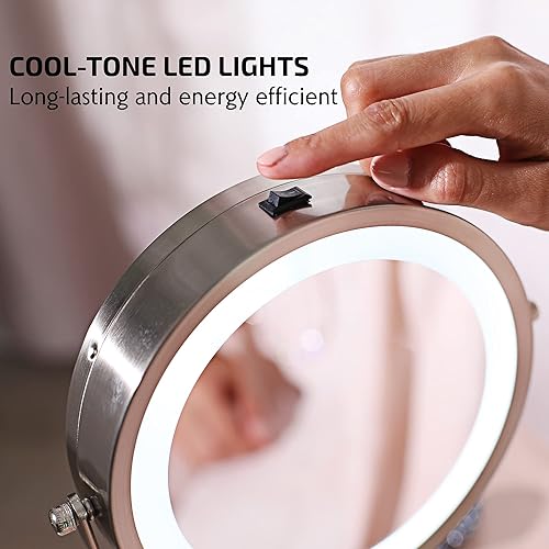 Vista 47 de OVENTE Espejo de maquillaje de mesa de 7 pulgadas con aumento 1X/7X, diseño giratorio de 360° y espejo de tocador independiente de doble cara, Cromo