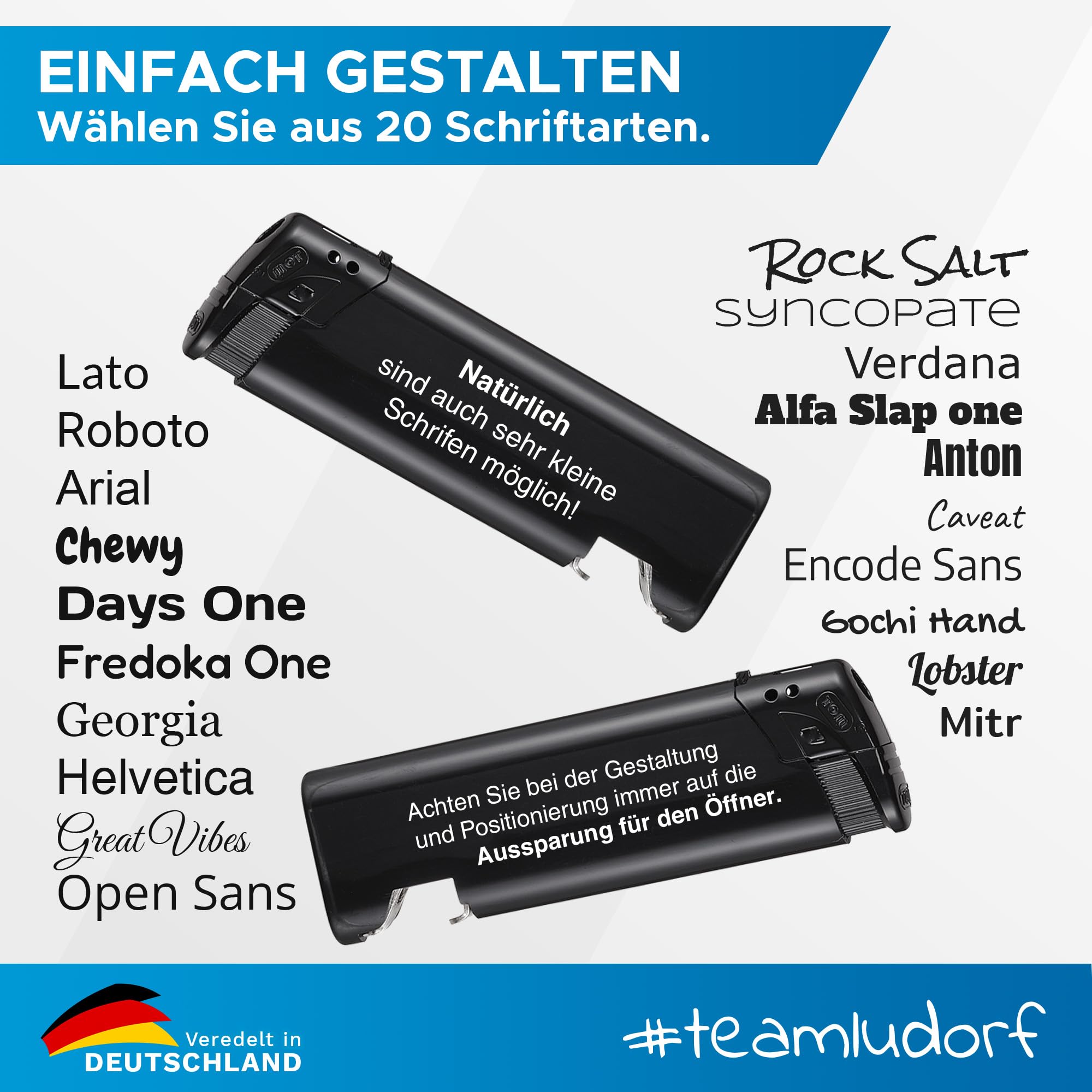 100 Stück Schwarze Feuerzeuge mit Flaschenöffner - Nachfüllbar, robust, personalisiert mit eigenem Logo - Perfekt für Hochzeiten, Messen, Events & als Werbegeschenke