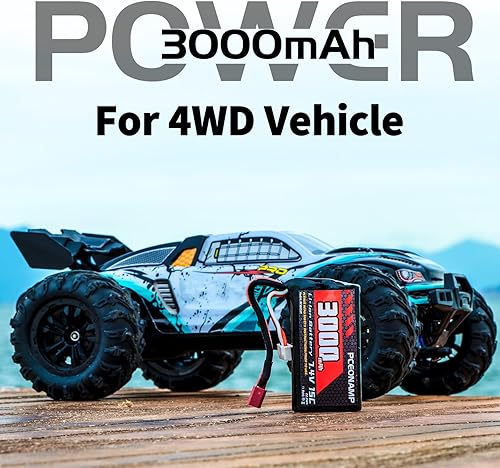 Miniatura 8 de Batería de iones de litio de 7.4 V 3000 mAh 2S con enchufe en T, batería recargable RC apta para autos RC de alta velocidad 4WD y la mayoría de