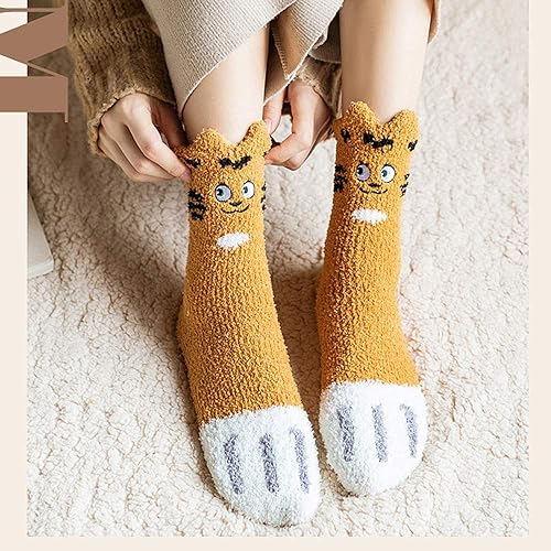 Miniatura 2 de Calcetines mullidos para mujeres, adolescentes, niñas, largos, lindos dibujos animados, animales, pata de gato, felpa, forro polar, calcetines